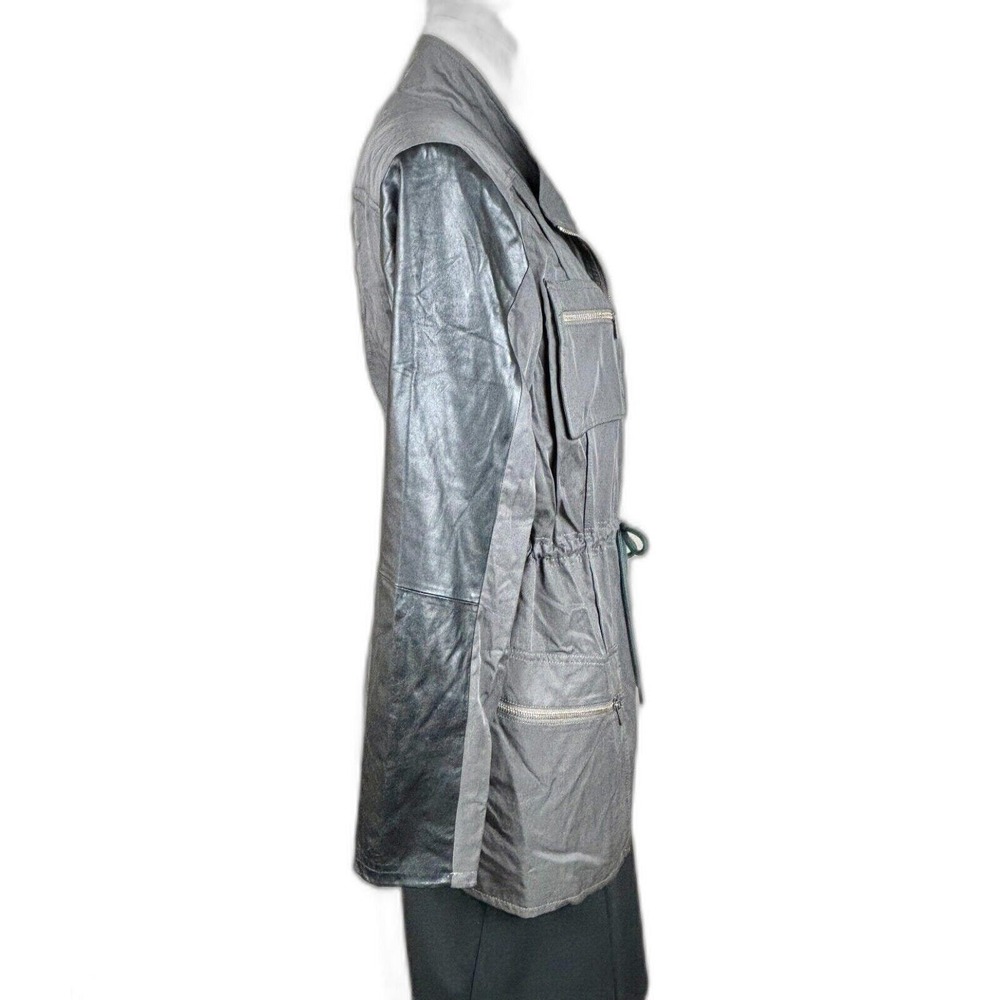 AS by DF Mixed Fabric Leather & Tencel Utility Jacket Green Black Size Large - Picture 5 of 8